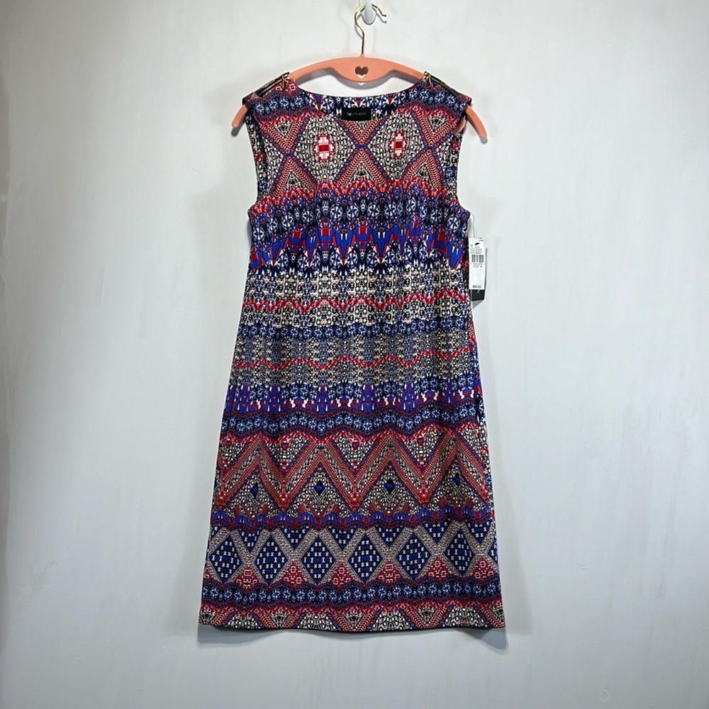 NWT AB Studio A Line Dress Patterned Form Fitted with Shoulder Zippers Size 4